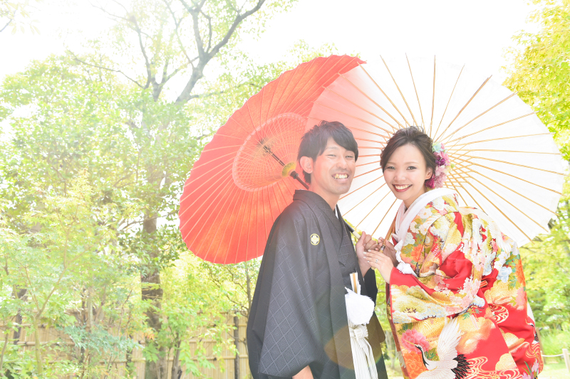 和装番傘を使って！