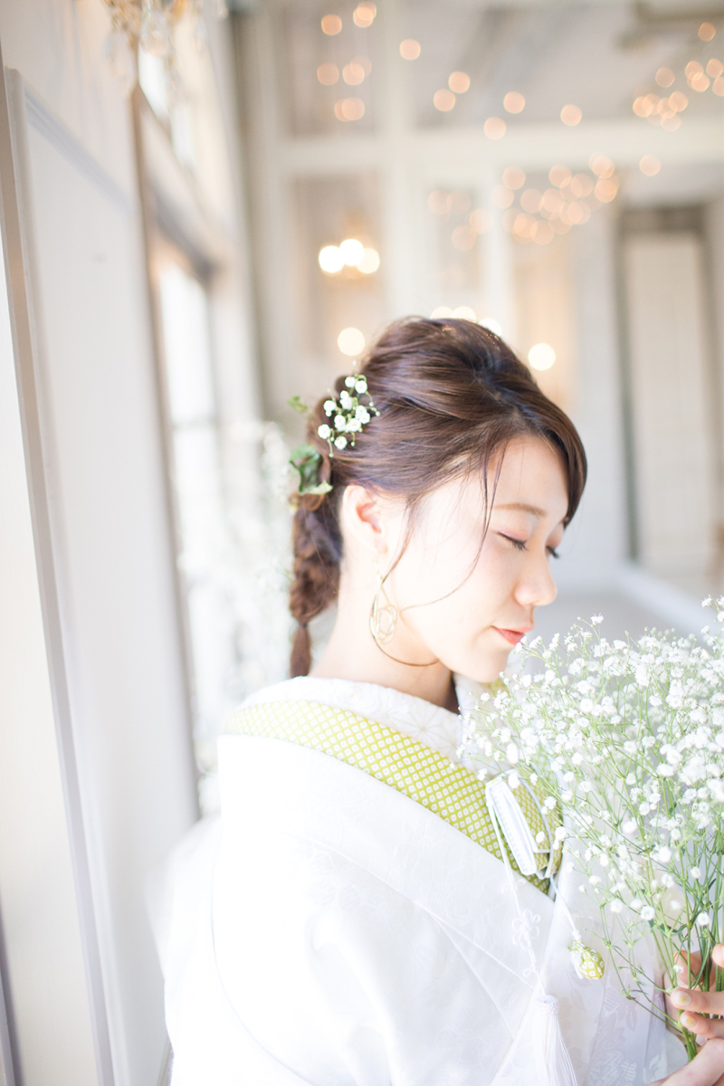 緑の掛下と、お持ち込みのドライフラワーでしっとり