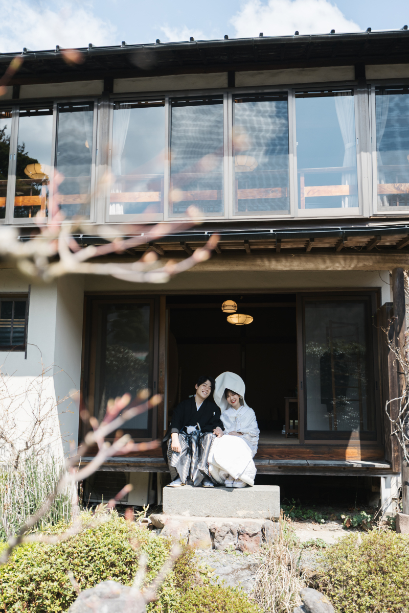 着付け会場の庭で