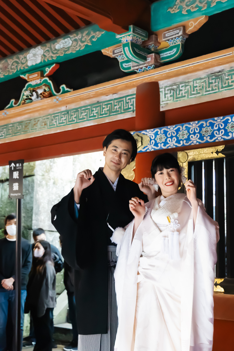 眠り猫の前で記念撮影☆