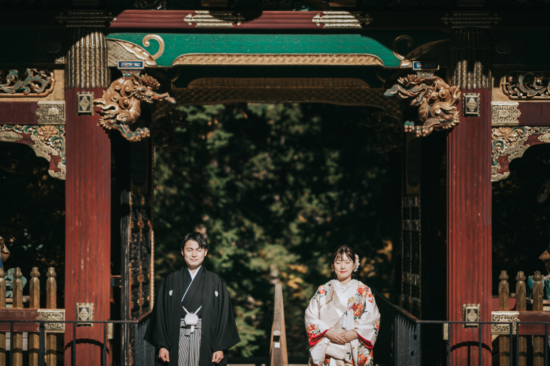 豪華特典付!秋婚の方の前撮りに世界文化遺産日光山輪王寺 国宝 大猷院&逍遥園2カ所撮影和装一着KIMONOプラン