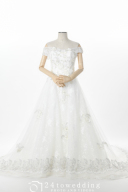 アミ～ビジュー付きオフショルドレス