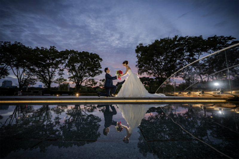 水面に映すトワイライトショット！