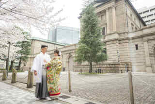 桜咲く日本橋、東京駅で和装と洋装の前撮り撮影♪