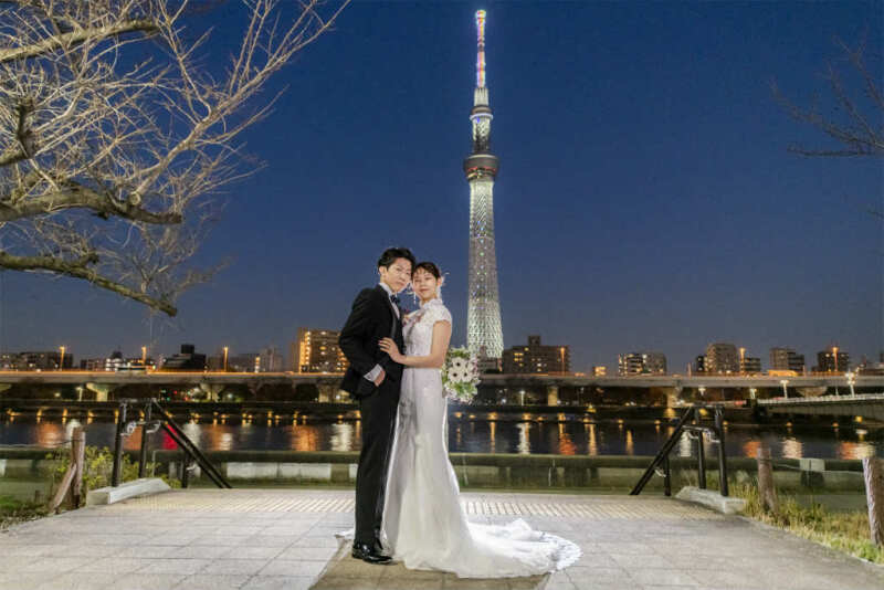 スカイツリーを背景に前撮り撮影♪