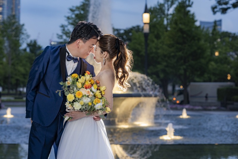 噴水をバックにドラマティックなお写真を♪