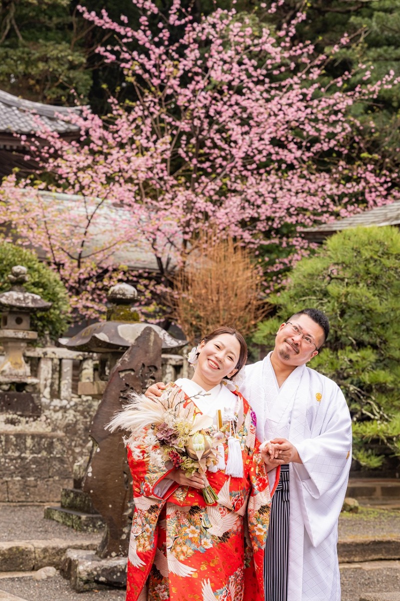 河津桜と笑顔が彩る和装フォト