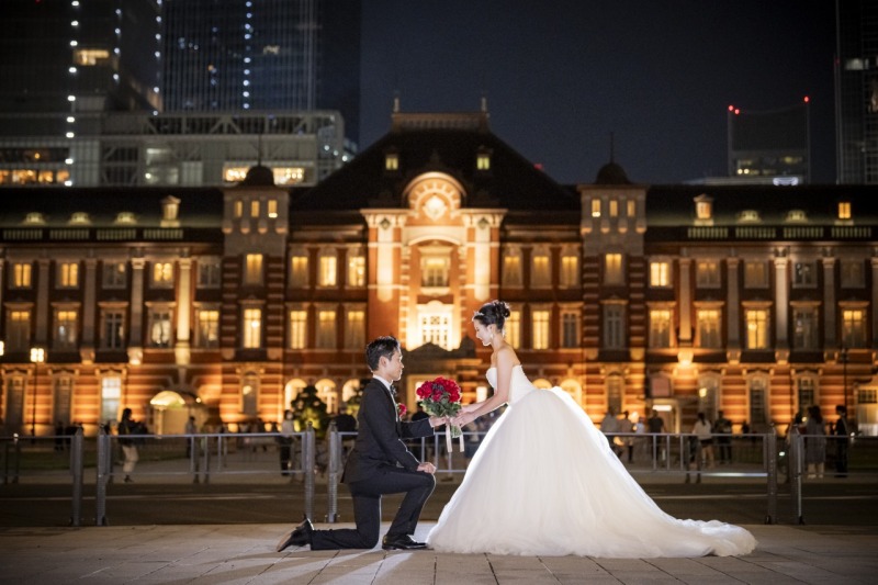 東京駅での夜景撮影