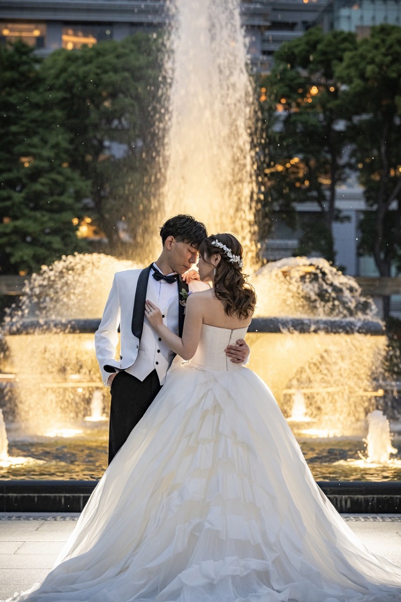 噴水の前でおでこをこつん☆