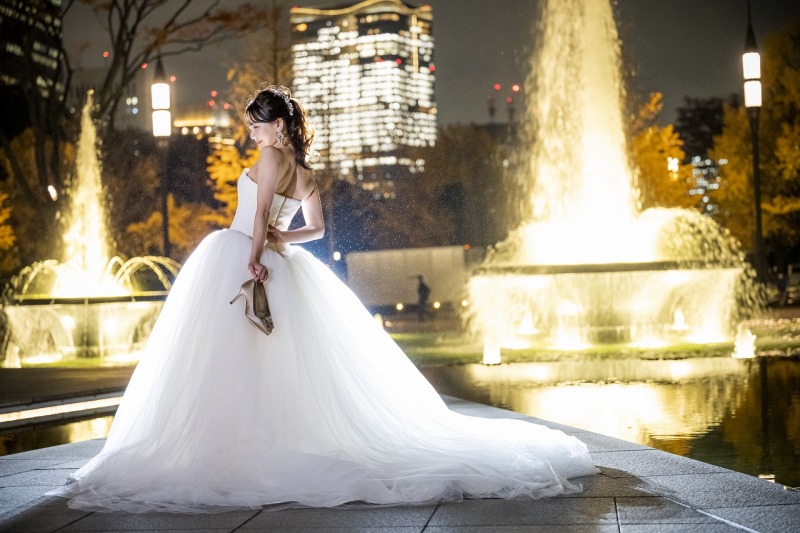 噴水をバックにゴージャスに！