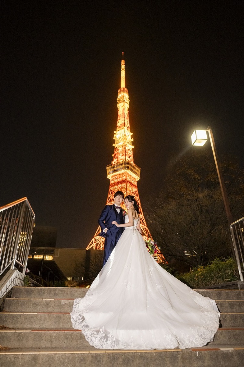 東京タワーと残す夜のウェディングフォト