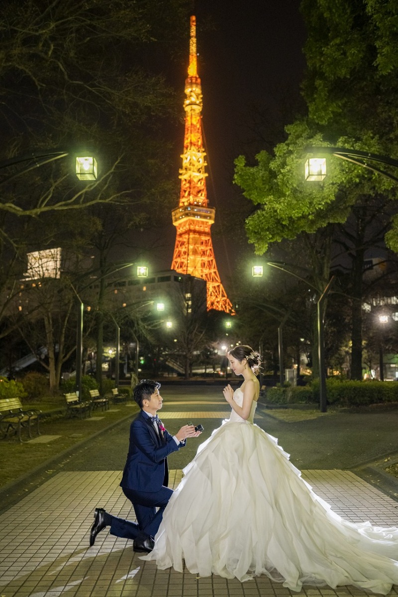 東京タワー前でプロポーズショット☆
