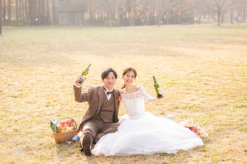 和装と公園フォト