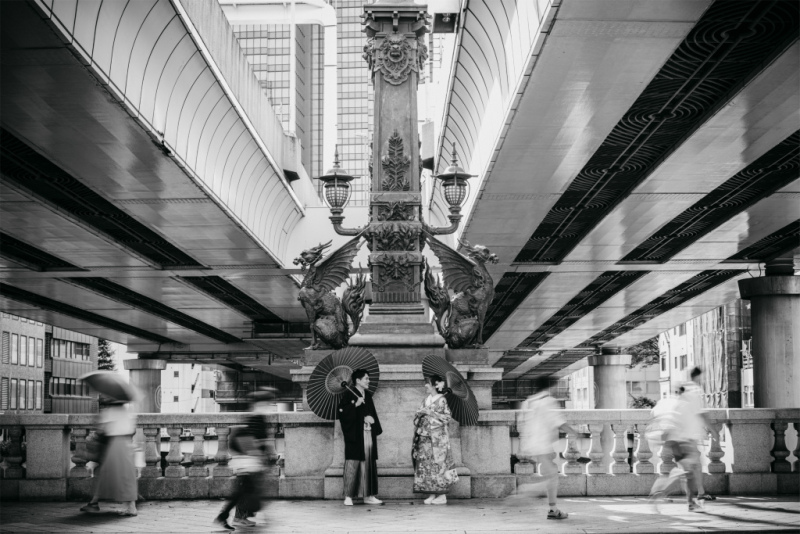 日本橋でモダンな和装前撮りを