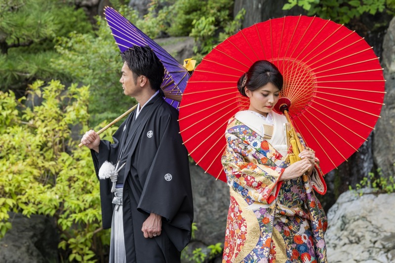 庭園で番傘ショット