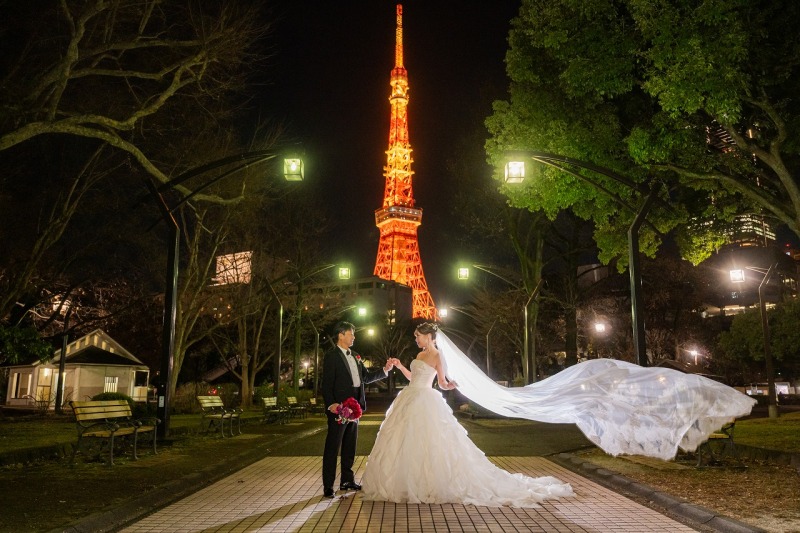 ロングベールが彩る東京タワー撮影