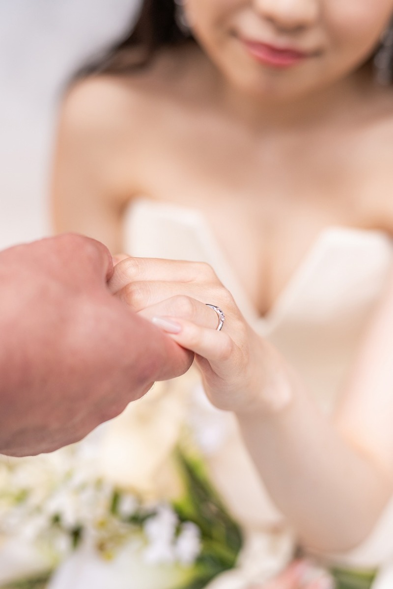 薬指に輝く結婚指輪をそっと残して