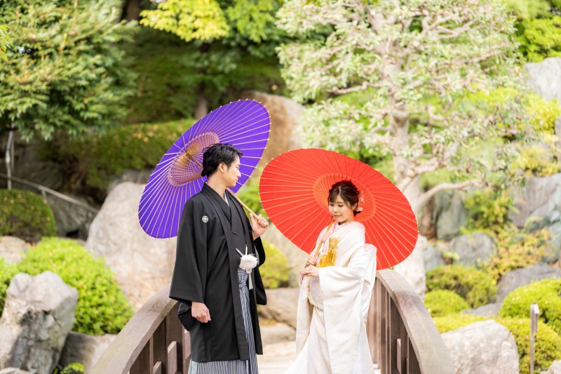 和室のある庭園で和装前撮り撮影♪