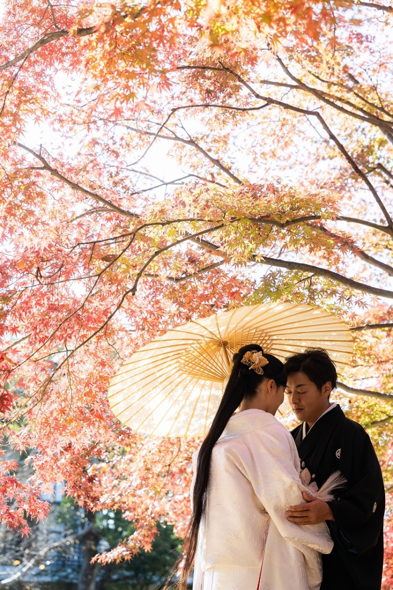 紅葉の彩りが映える和装撮影