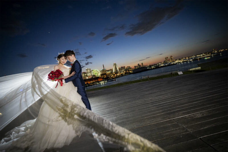 薔薇園、海、夜景を楽しむ横浜前撮り撮影♪