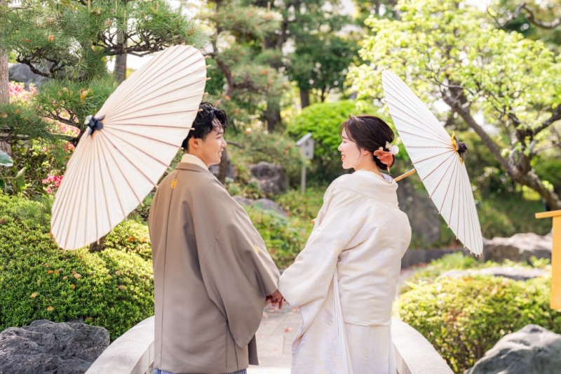 番傘との庭園ショット