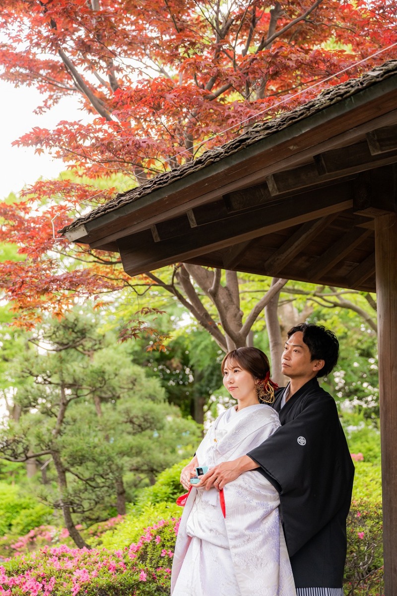 年中色づく紅葉の下で寄り添った、穏やかなひととき