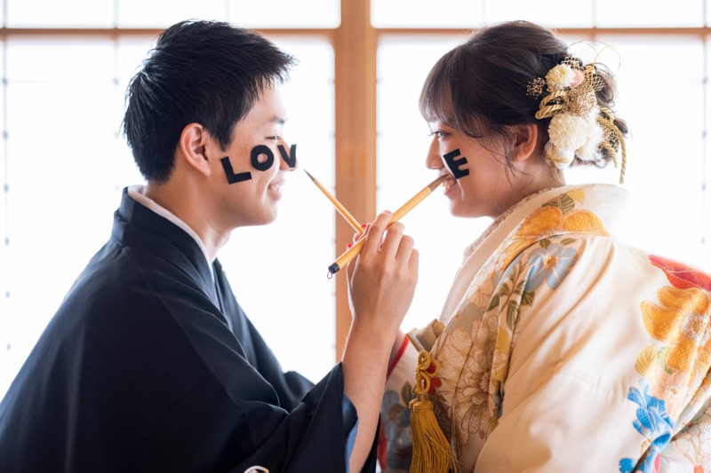 向き合ってお習字♪