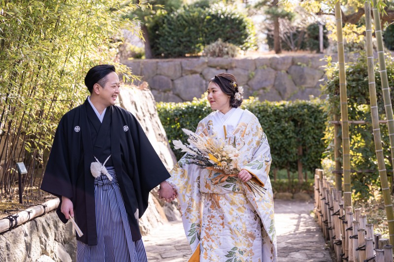 庭園で撮影する和装フォト☆
