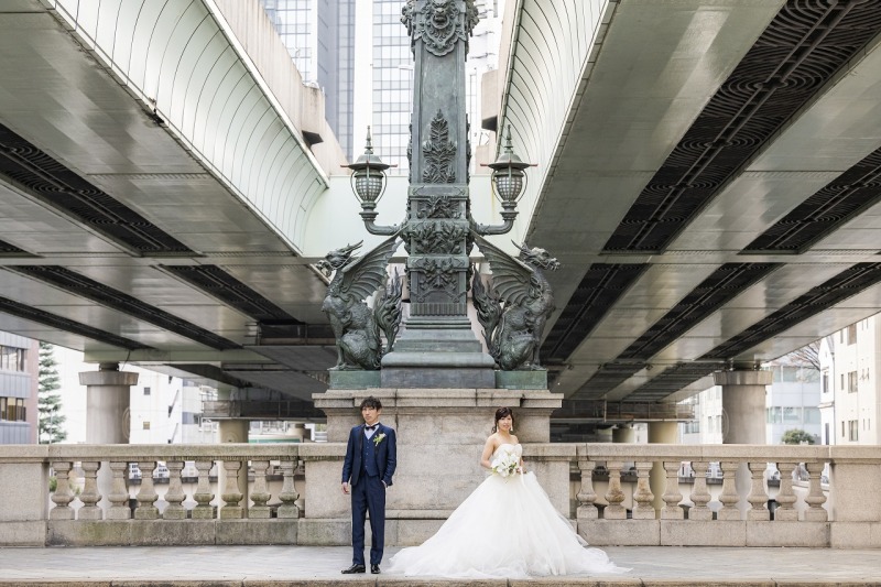 日本橋麒麟像の前で！