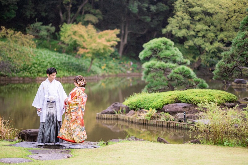 緑の庭園に囲まれて和装で前撮り☆