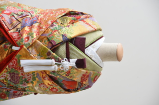 黄色（掛下：緑）半衿（百合）紫スタイル