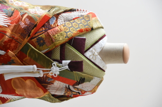 朱緑（半衿：うめ）（掛下・緑）紫スタイル