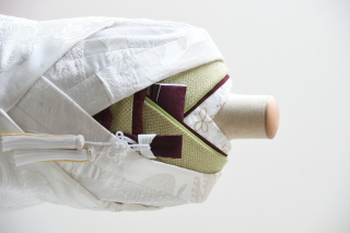 白無垢（掛下：緑）半衿（梅）紫スタイル