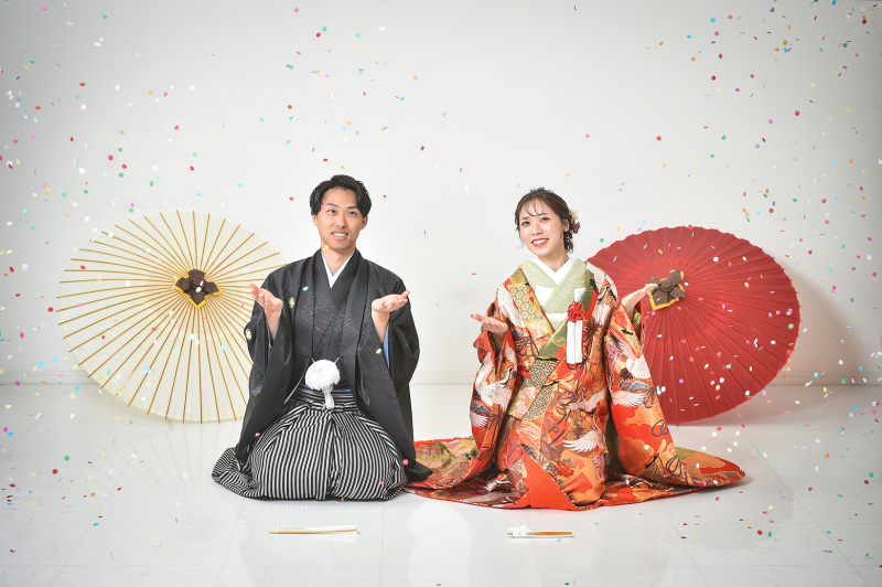 色打掛に着替えてロケ前のスタジオ撮影