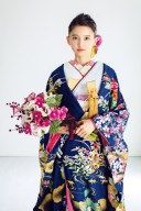 紺地四季草花文