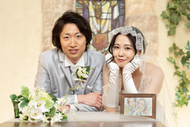 おふたりの似顔絵と♡