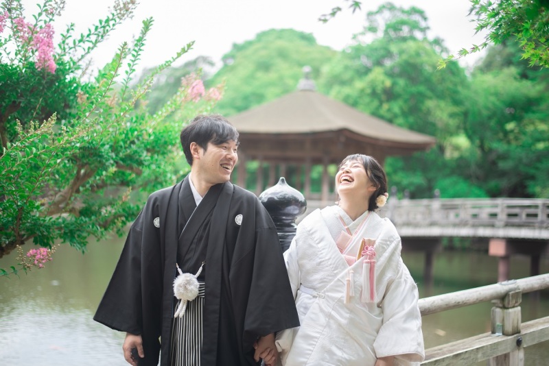 浮見堂バックに笑顔ショット♡