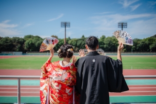 cheerful wedding_和装撮影　橿原陸上競技場