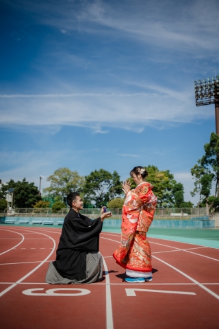 cheerful wedding_和装撮影　橿原陸上競技場