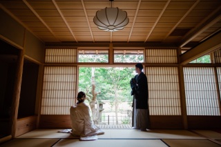 cheerful wedding_和装撮影　喩峨山園地