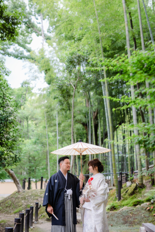 cheerful wedding_和装撮影　喩峨山園地