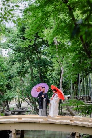 cheerful wedding_和装撮影　喩峨山園地