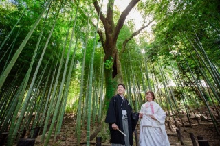 cheerful wedding_和装撮影　喩峨山園地