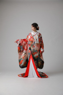 赤に緑ぼかし 鶴/ IU00383