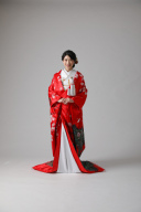 赤 桜に鶴 裾に緑/ IU00422