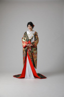 赤黒金 友禅 鶴花/IU00406