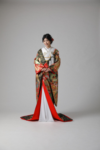 赤黒金 友禅 鶴花/IU00406