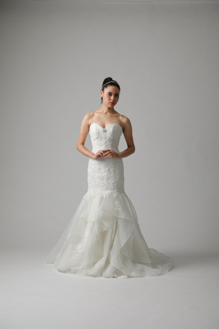 胸元プリーツ 裾アシメタック刺繍/11567