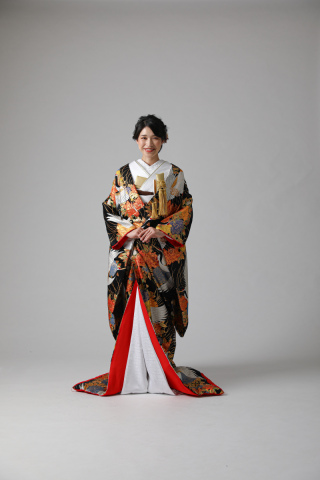 黒　鶴に牡丹/IU00168