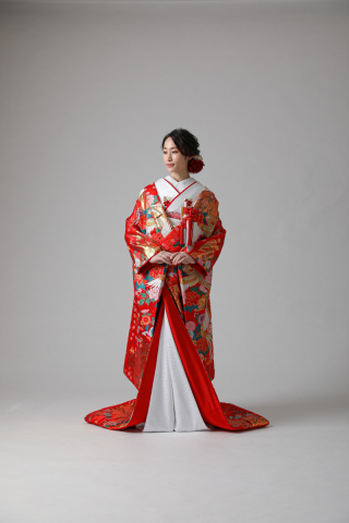 赤 鳳凰に牡丹 菊/ IU00273